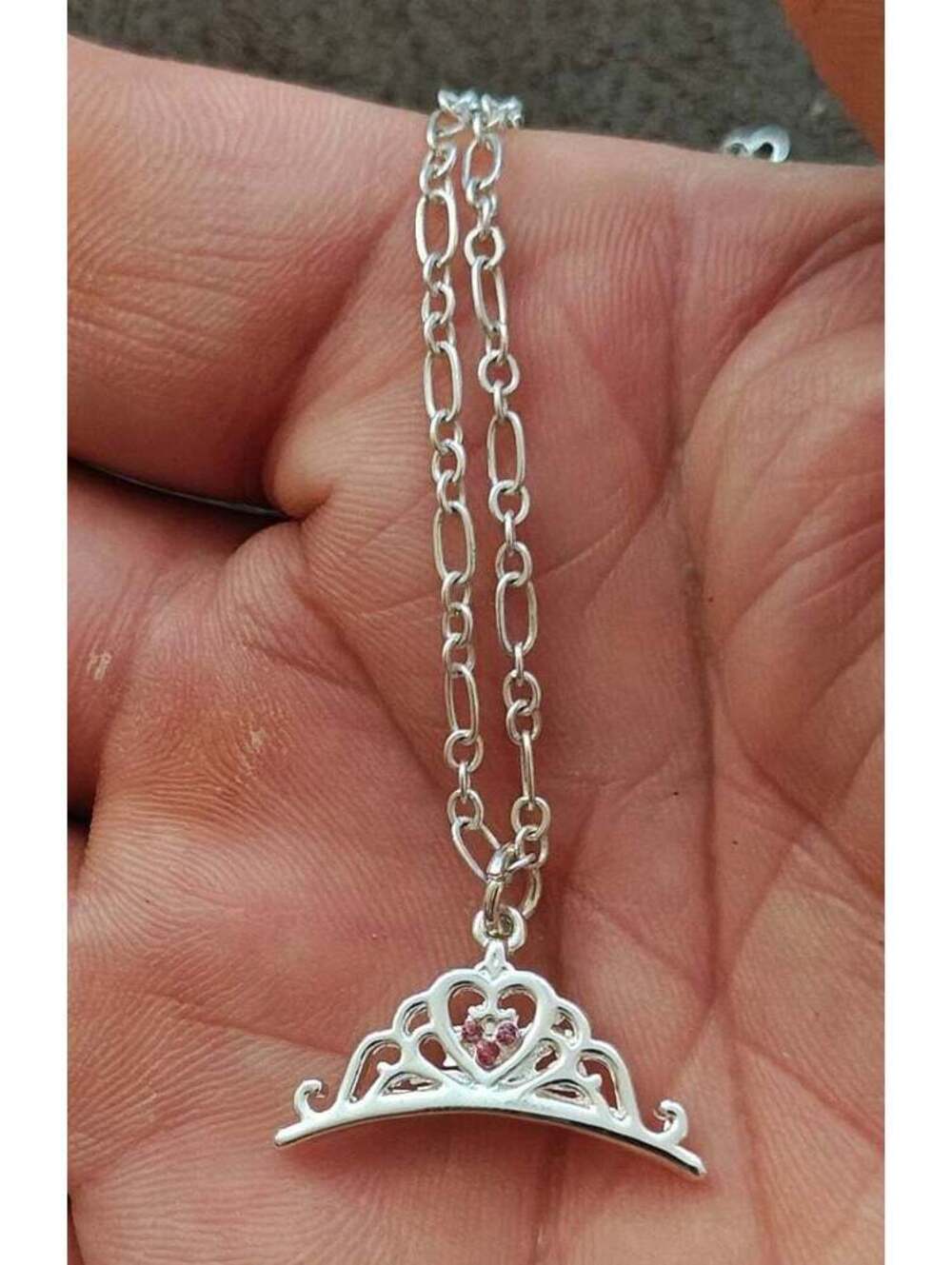 Disney Silver Tone Princess Tiara Pendant Necklace